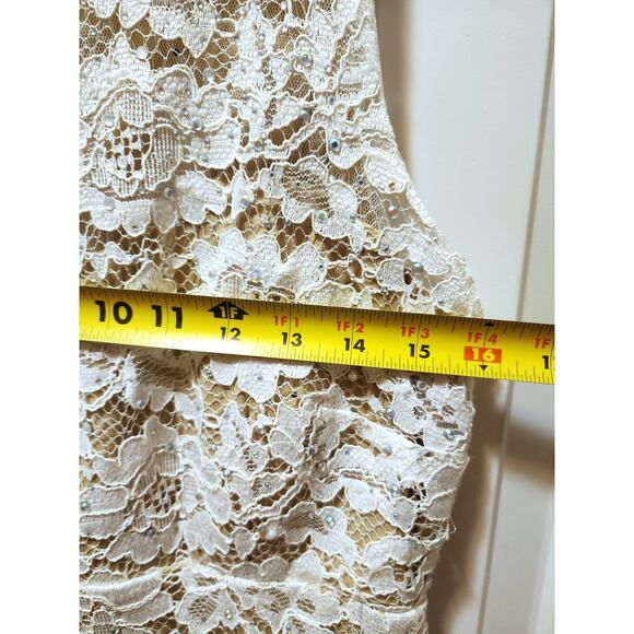 Crystal Doll Juniors 7 White Floral Lace Embellished Semi-Formal Cocktail Dress - Picture 8 of 9